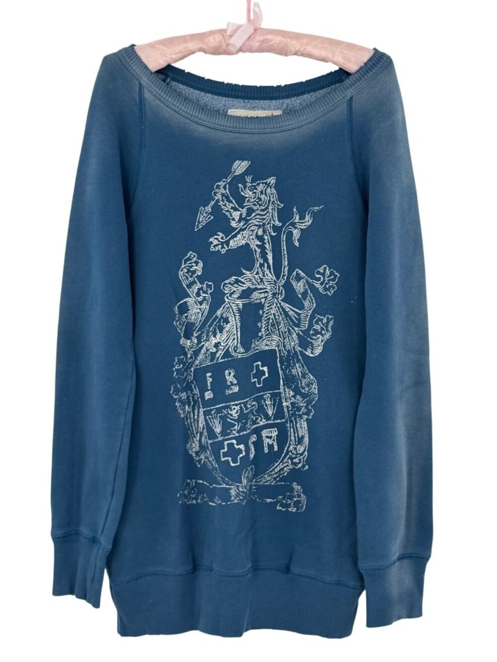 Free People Blue Printed Lion & The Coat Of Arms Sweater Tunic| Grunge Fairy Y2K